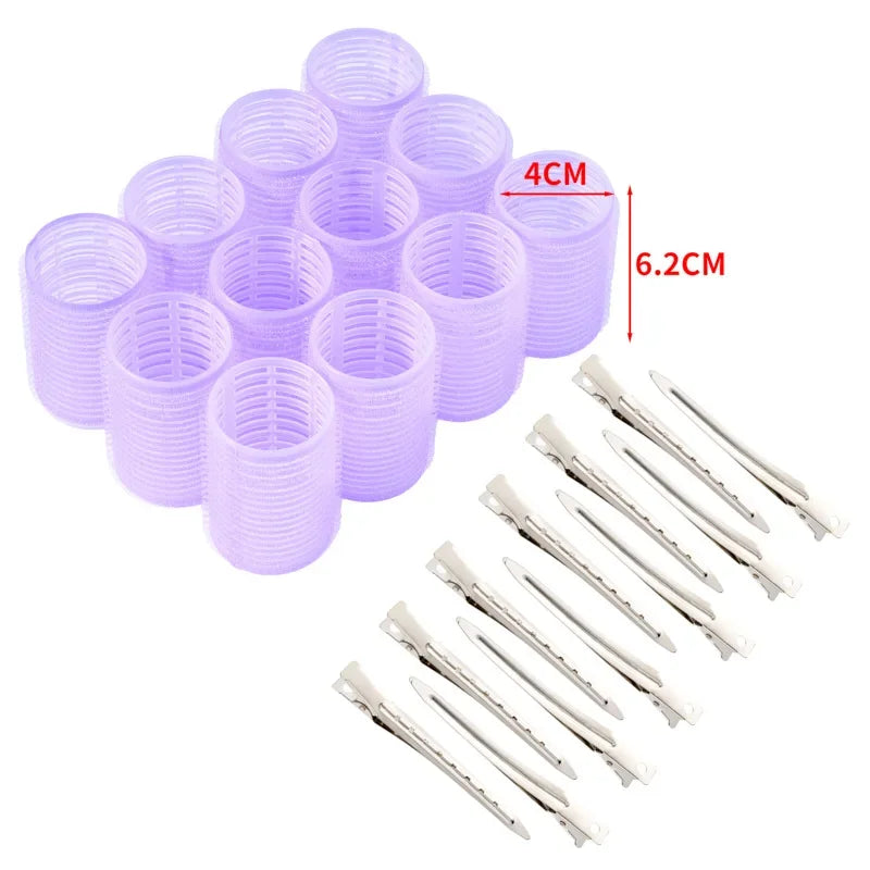 Hair Rollers Set Self Grip Hook Hair Curlers 12Pcs Heatless Roller 6/12 Clips Salon Dressing Curlers Sticky Hair Styling Tools