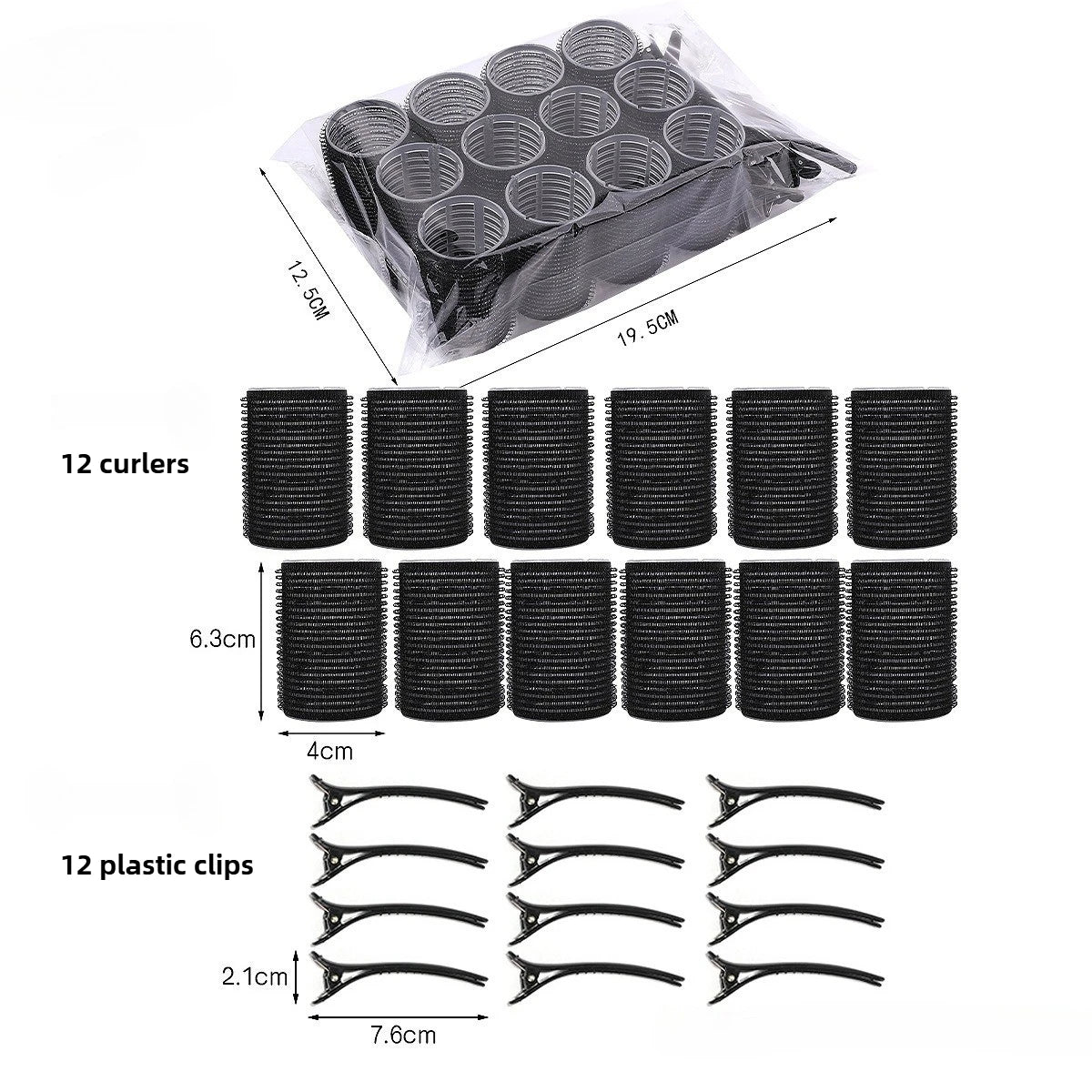 Hair Rollers Set Self Grip Hook Hair Curlers 12Pcs Heatless Roller 6/12 Clips Salon Dressing Curlers Sticky Hair Styling Tools