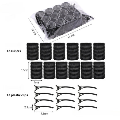 Hair Rollers Set Self Grip Hook Hair Curlers 12Pcs Heatless Roller 6/12 Clips Salon Dressing Curlers Sticky Hair Styling Tools