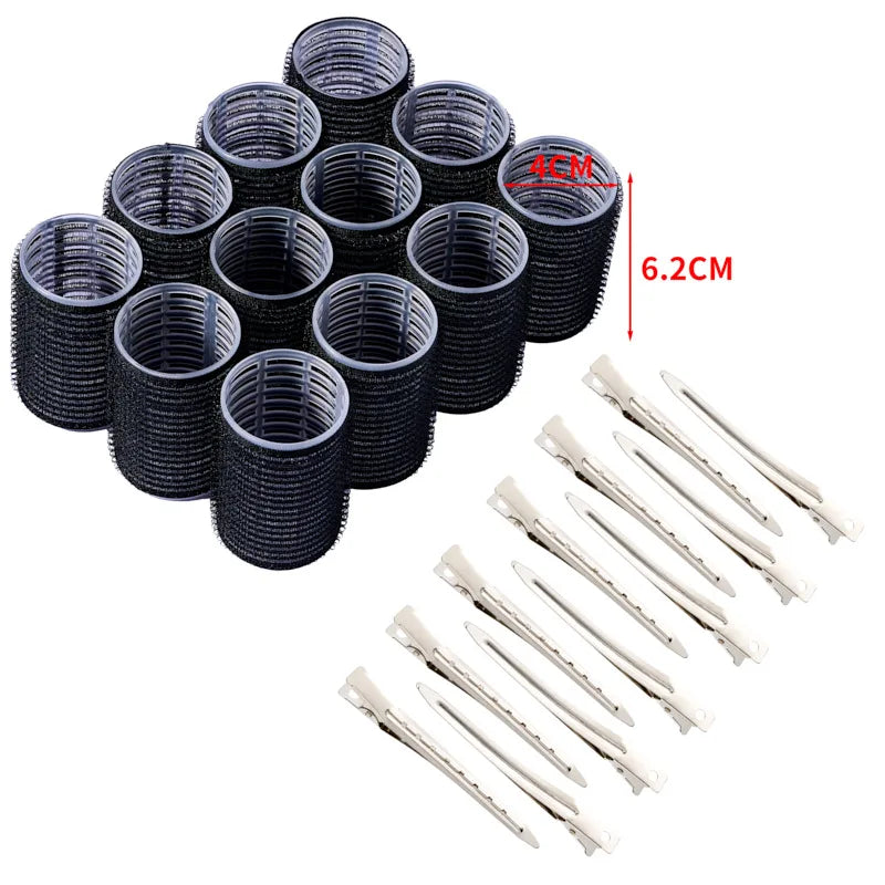 Hair Rollers Set Self Grip Hook Hair Curlers 12Pcs Heatless Roller 6/12 Clips Salon Dressing Curlers Sticky Hair Styling Tools