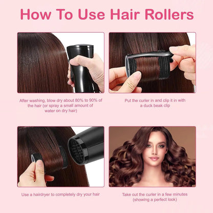 Hair Rollers Set Self Grip Hook Hair Curlers 12Pcs Heatless Roller 6/12 Clips Salon Dressing Curlers Sticky Hair Styling Tools